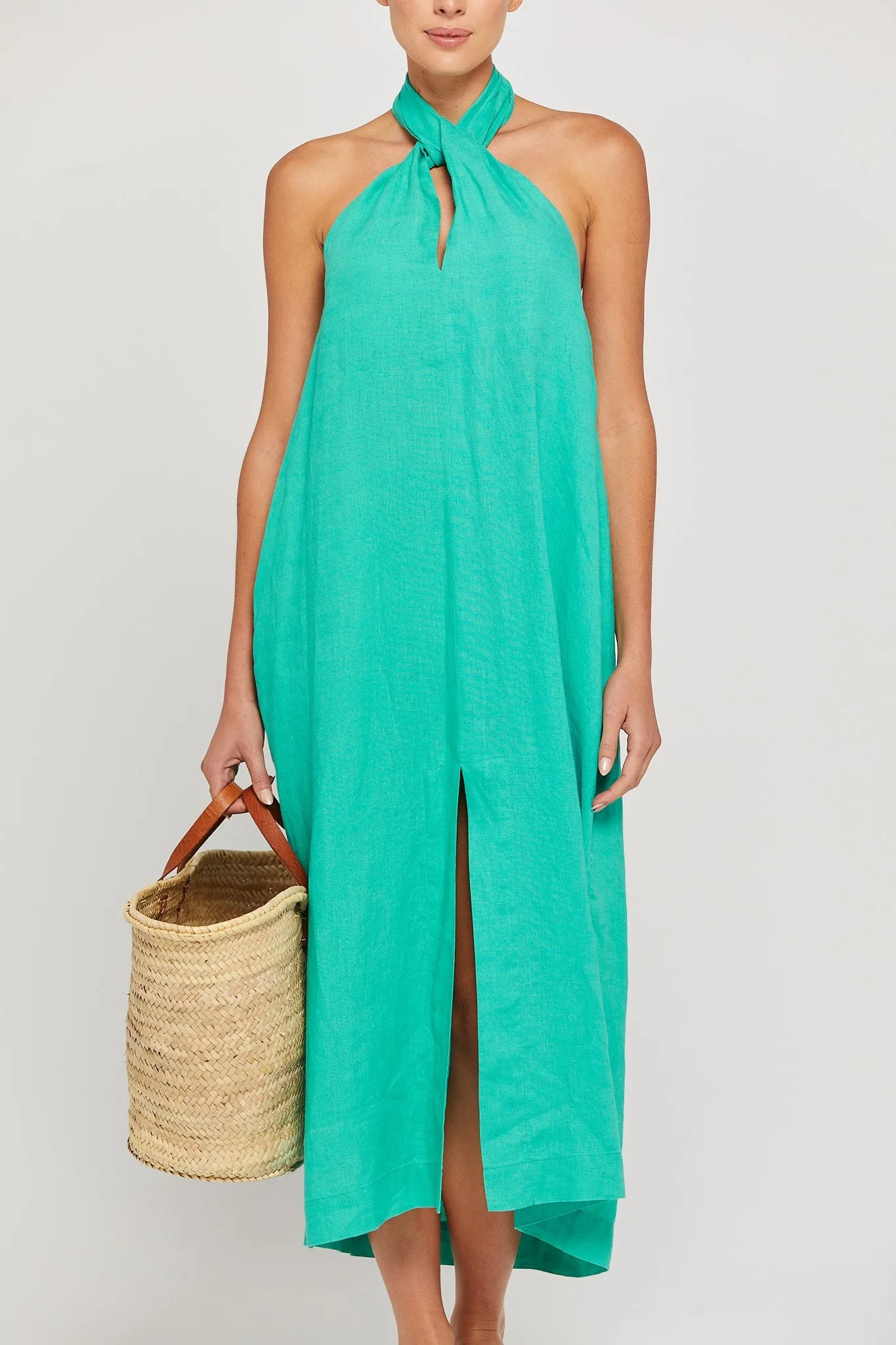 BY RIDLEY Womens Zariyah Linen Dress - Emerald