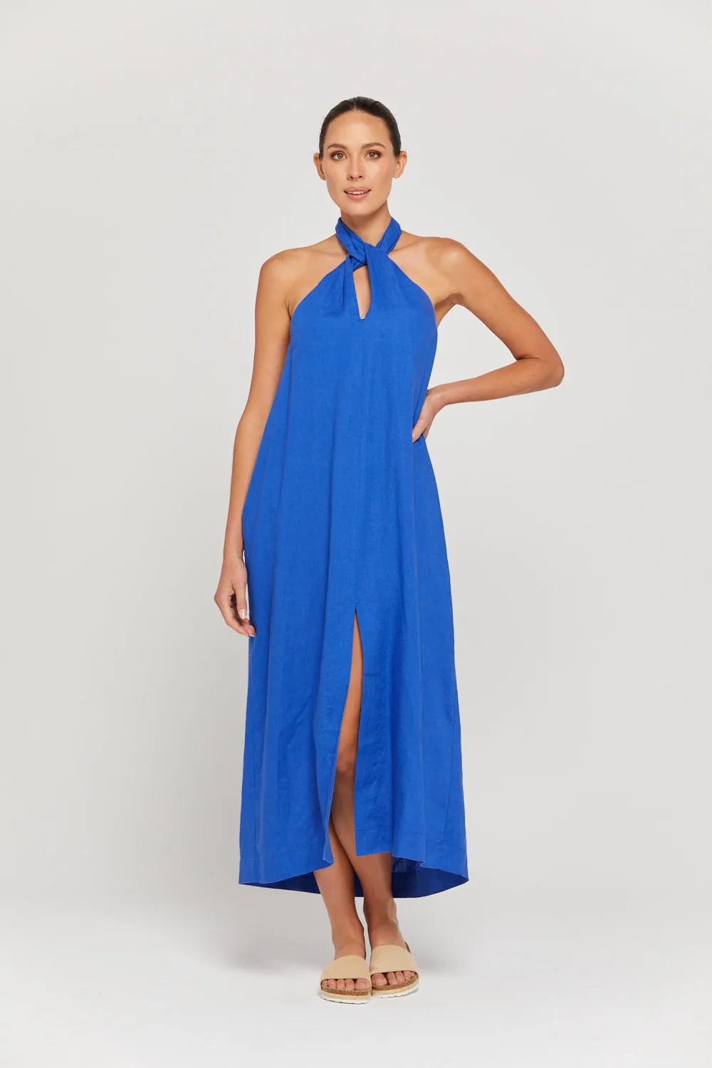 BY RIDLEY Womens Zariyah Linen Dress - Royal Blue