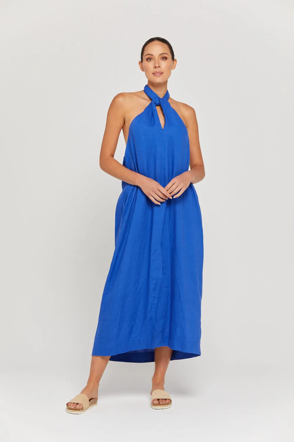 BY RIDLEY Womens Zariyah Linen Dress - Royal Blue