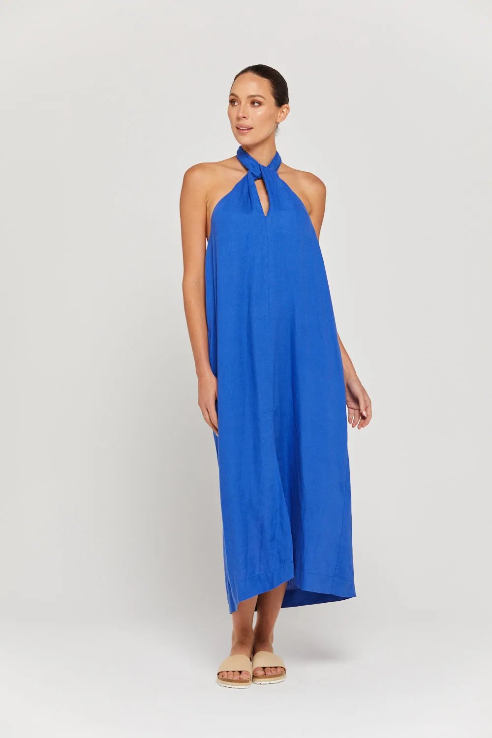 BY RIDLEY Womens Zariyah Linen Dress - Royal Blue