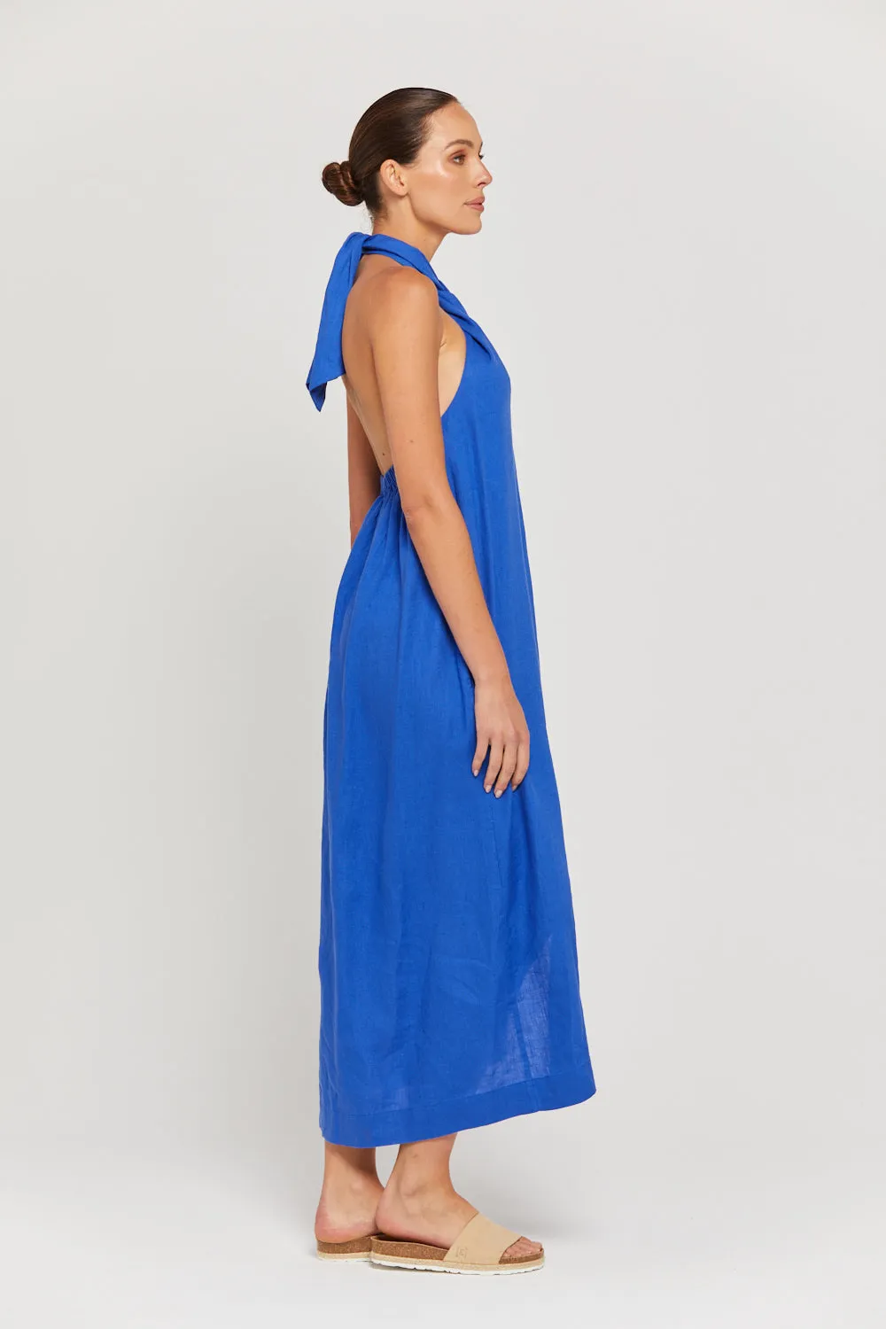 BY RIDLEY Womens Zariyah Linen Dress - Royal Blue