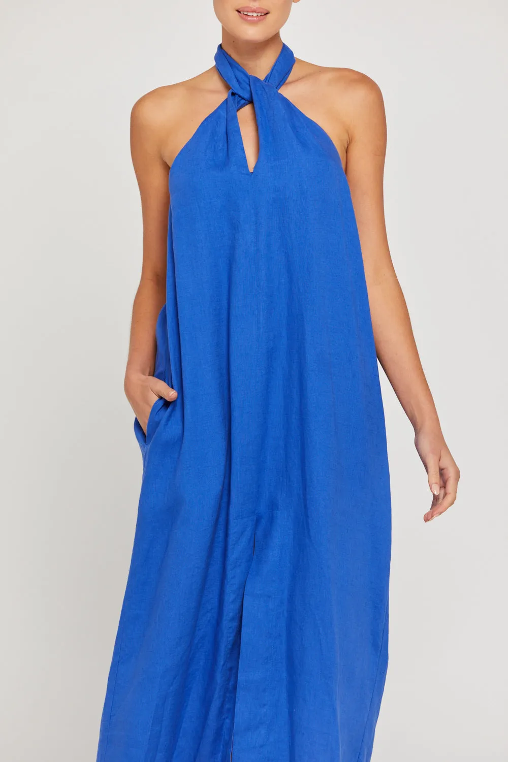 BY RIDLEY Womens Zariyah Linen Dress - Royal Blue