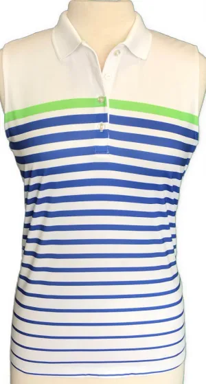 Callaway White Sleeveless Golf Polo with Royal & Green Stripes Size M MSP$62