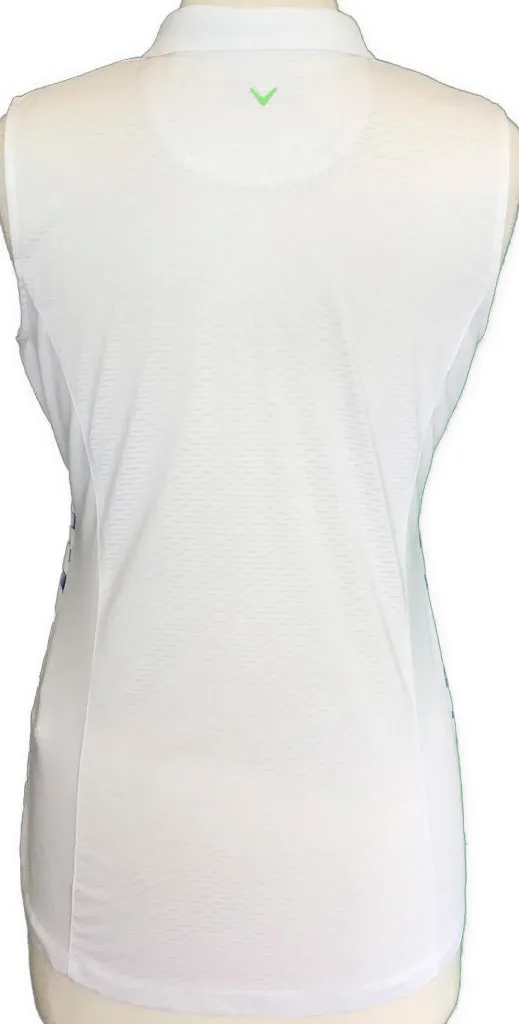 Callaway White Sleeveless Golf Polo with Royal & Green Stripes Size M MSP$62