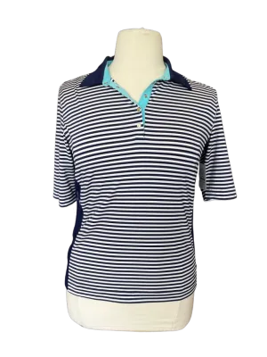 Callaway Women's 5 Snap Blue & White Striped 3/4 Golf Polo Size L
