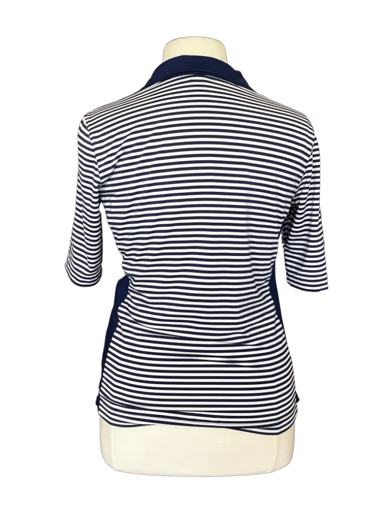 Callaway Women's 5 Snap Blue & White Striped 3/4 Golf Polo Size L