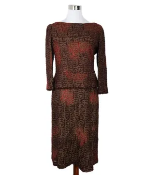 Carmen Marc Valvo Brown & Red Beaded Skirt Set sz 6