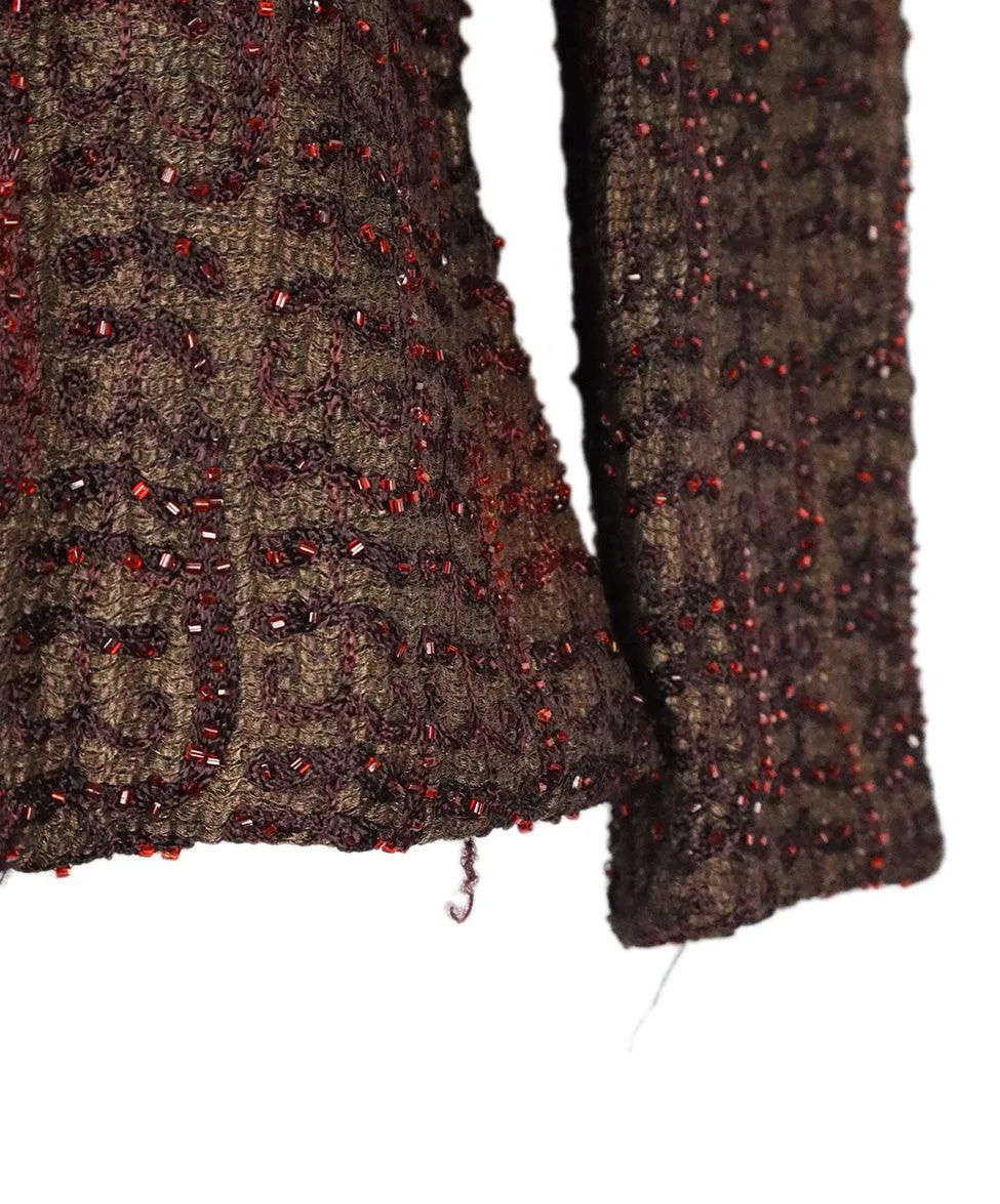 Carmen Marc Valvo Brown & Red Beaded Skirt Set sz 6