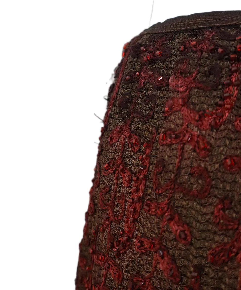 Carmen Marc Valvo Brown & Red Beaded Skirt Set sz 6