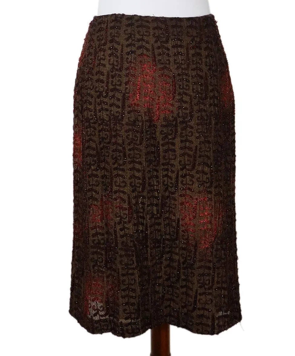 Carmen Marc Valvo Brown & Red Beaded Skirt Set sz 6