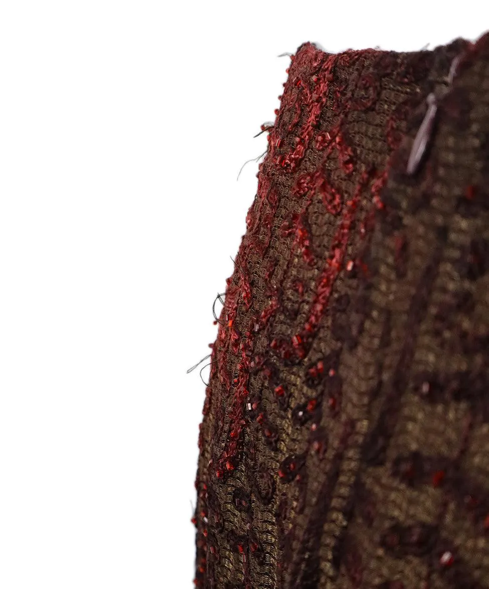 Carmen Marc Valvo Brown & Red Beaded Skirt Set sz 6