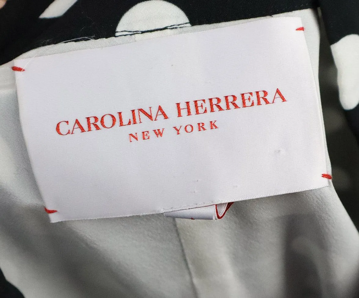 Carolina Herrera B&W Polka Dot Print Silk Dress sz 6