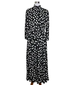 Carolina Herrera B&W Polka Dot Print Silk Dress sz 6