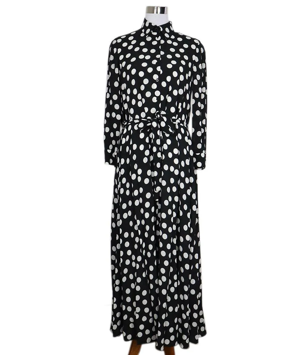 Carolina Herrera B&W Polka Dot Print Silk Dress sz 6