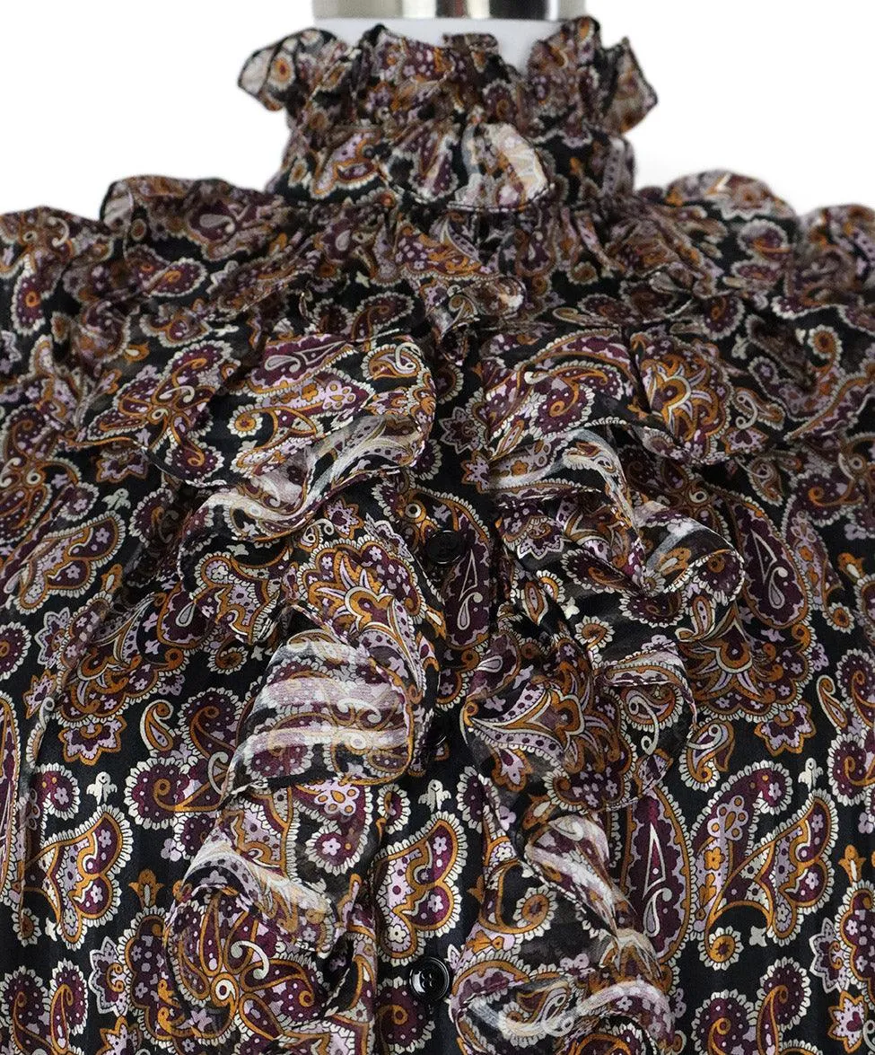 Celine Black & Purple Paisley Silk Ruffle Dress sz 2