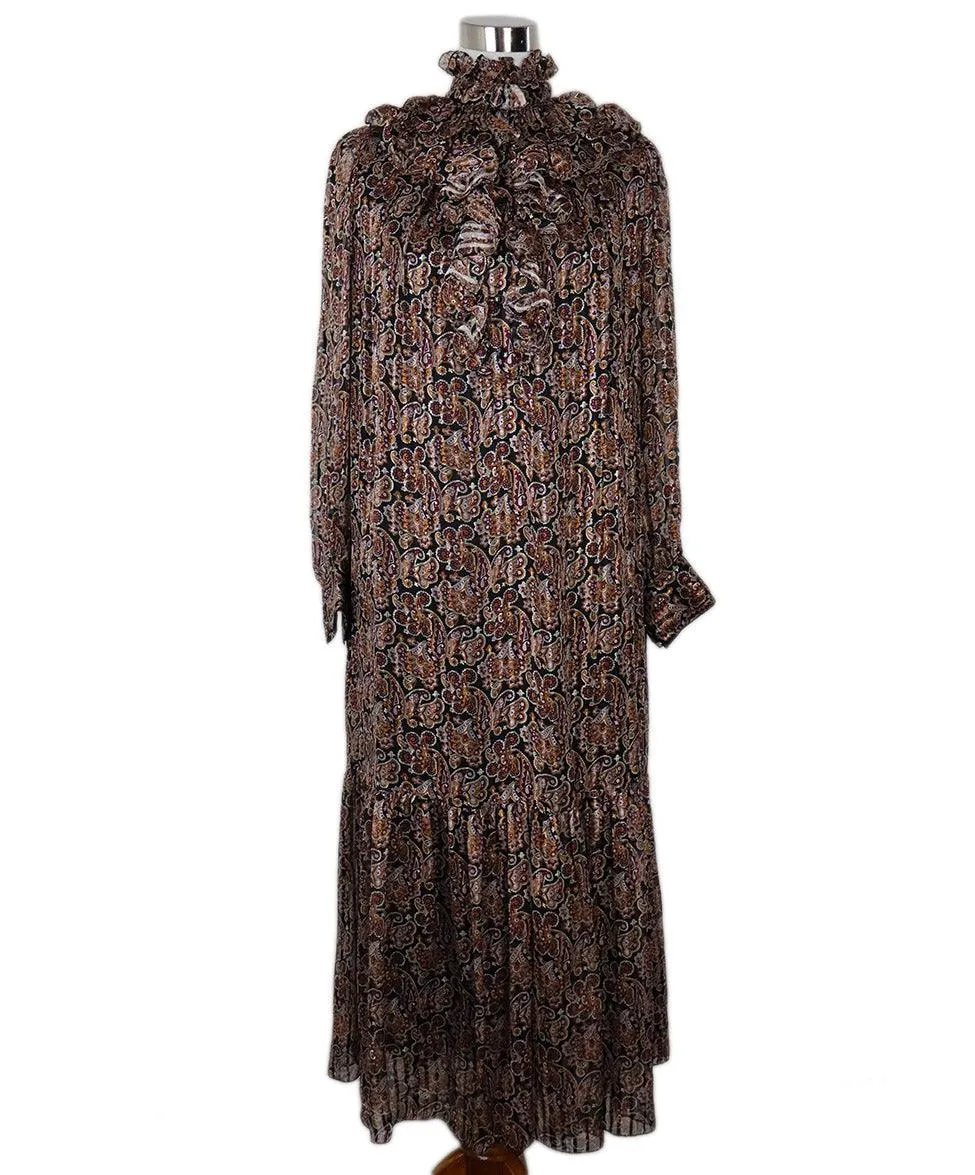 Celine Black & Purple Paisley Silk Ruffle Dress sz 2