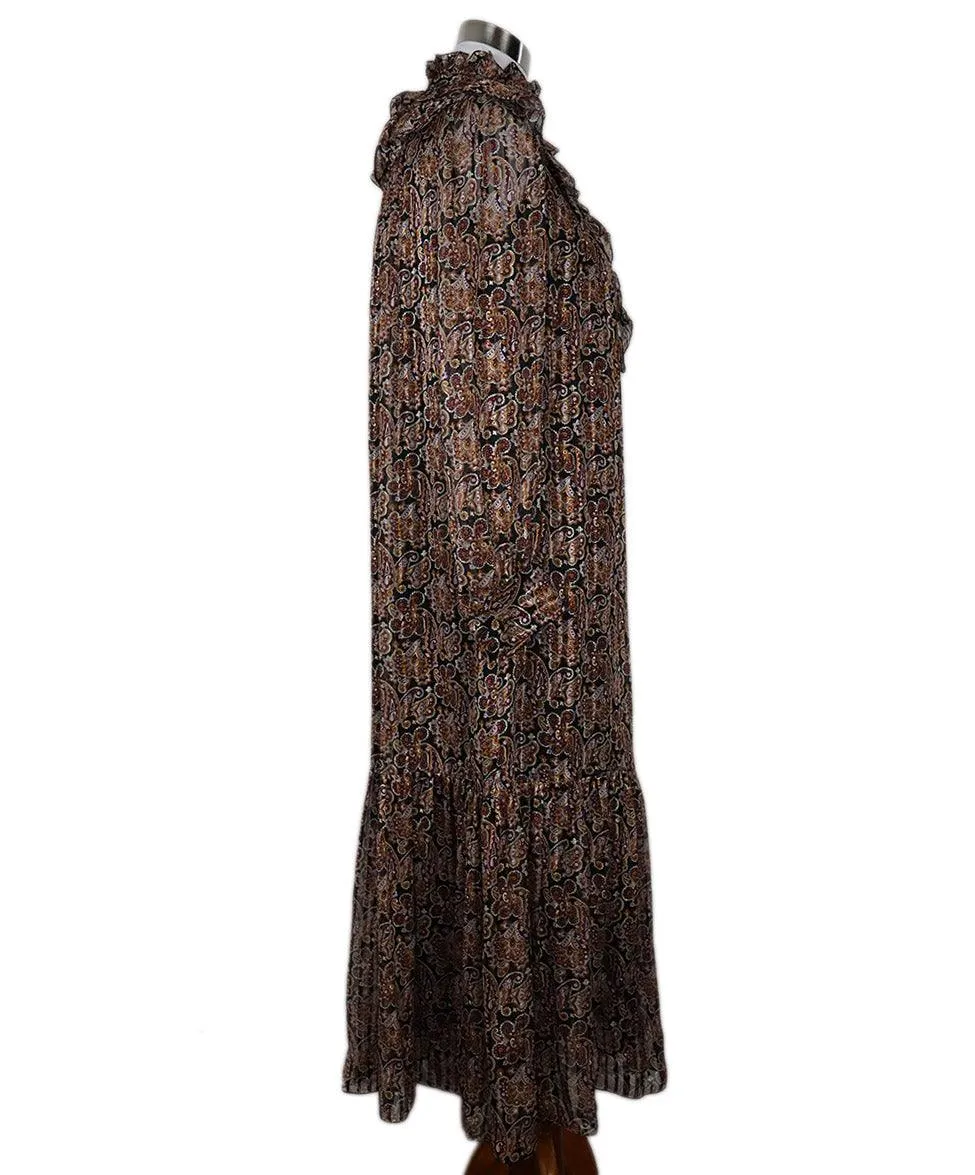 Celine Black & Purple Paisley Silk Ruffle Dress sz 2