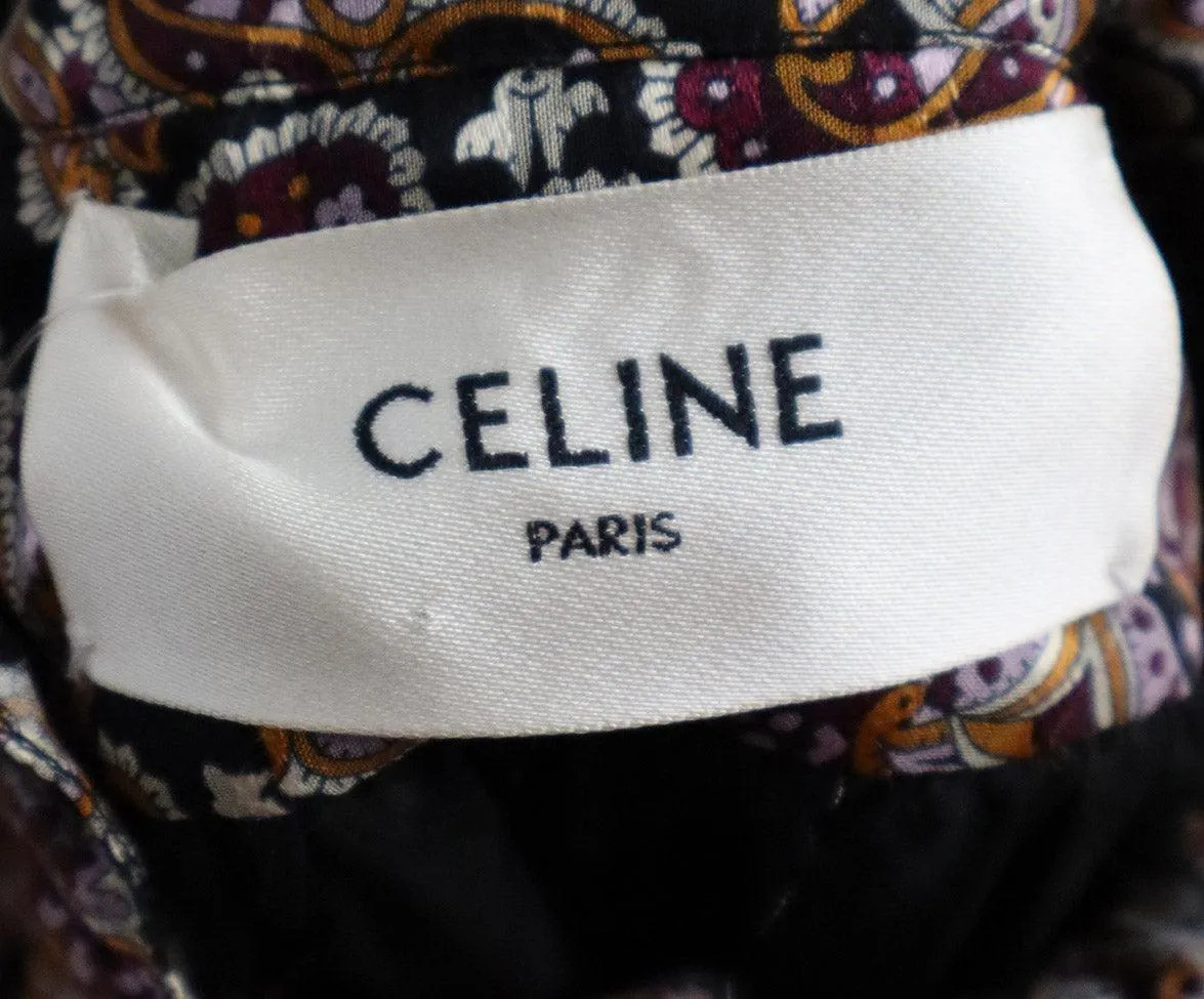 Celine Black & Purple Paisley Silk Ruffle Dress sz 2