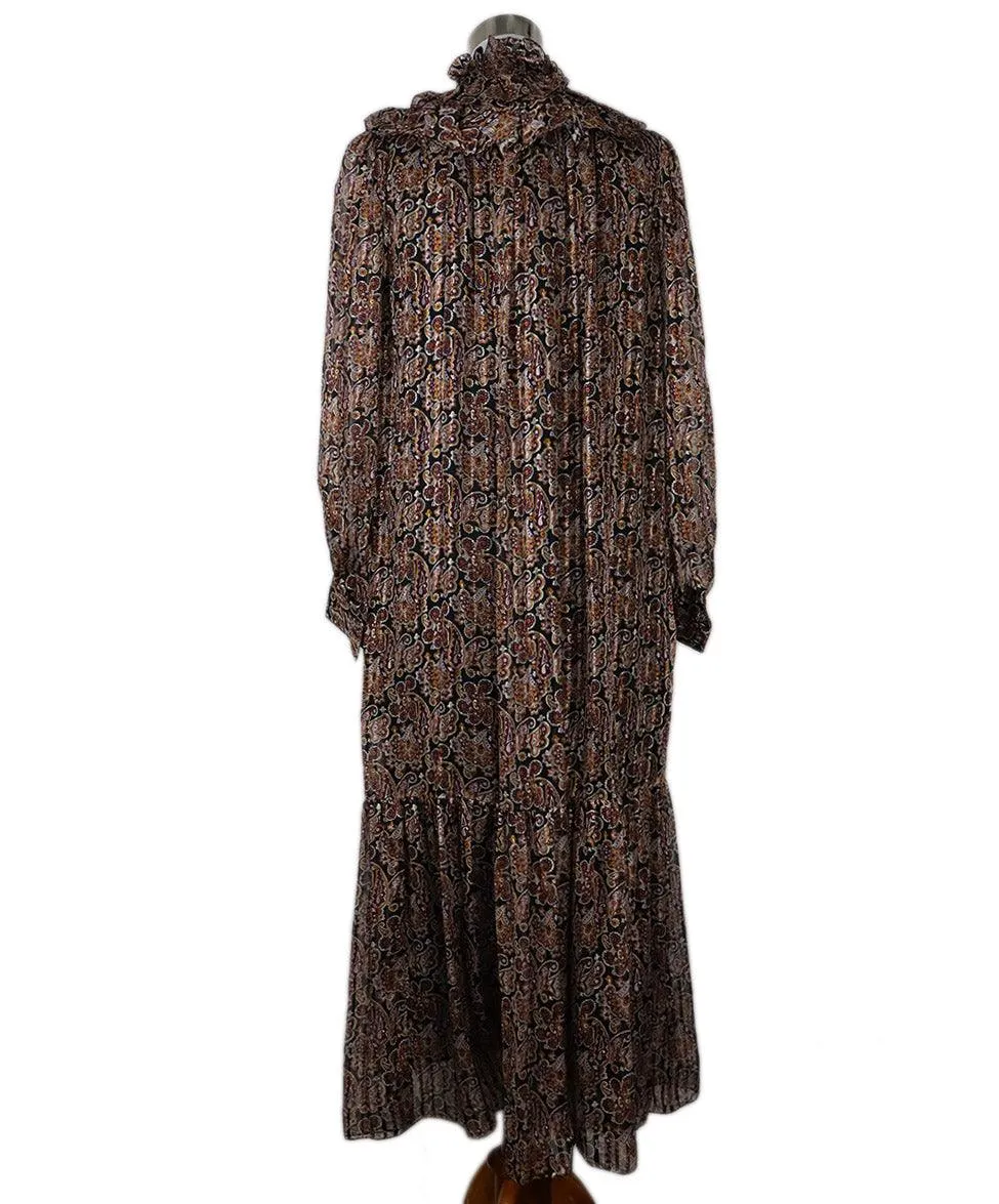 Celine Black & Purple Paisley Silk Ruffle Dress sz 2