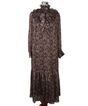 Celine Black & Purple Paisley Silk Ruffle Dress sz 2