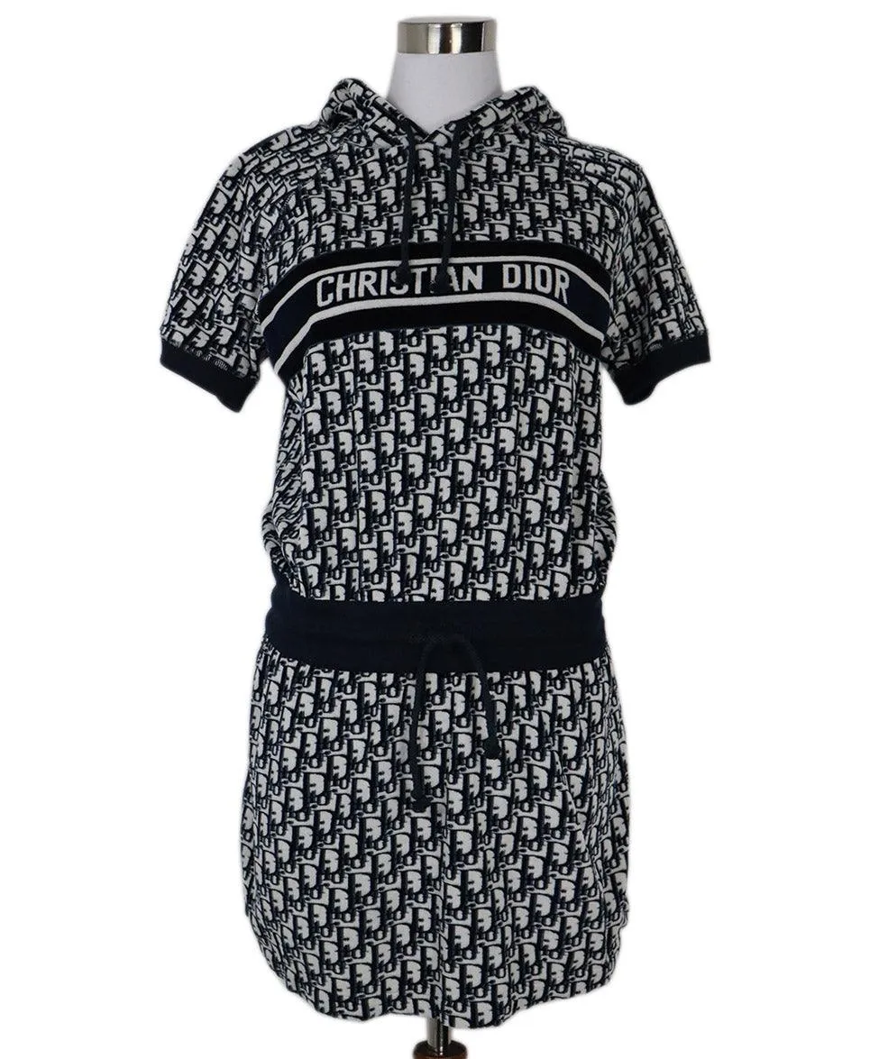 Christian Dior Navy & White Monogram Velour Dress sz 6