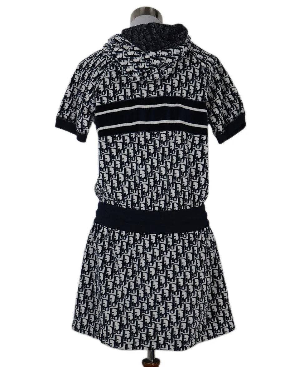 Christian Dior Navy & White Monogram Velour Dress sz 6