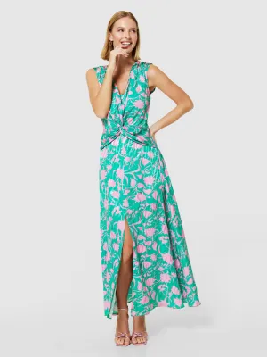 Closet London A-Line Twist Neck Dress Green & Pink