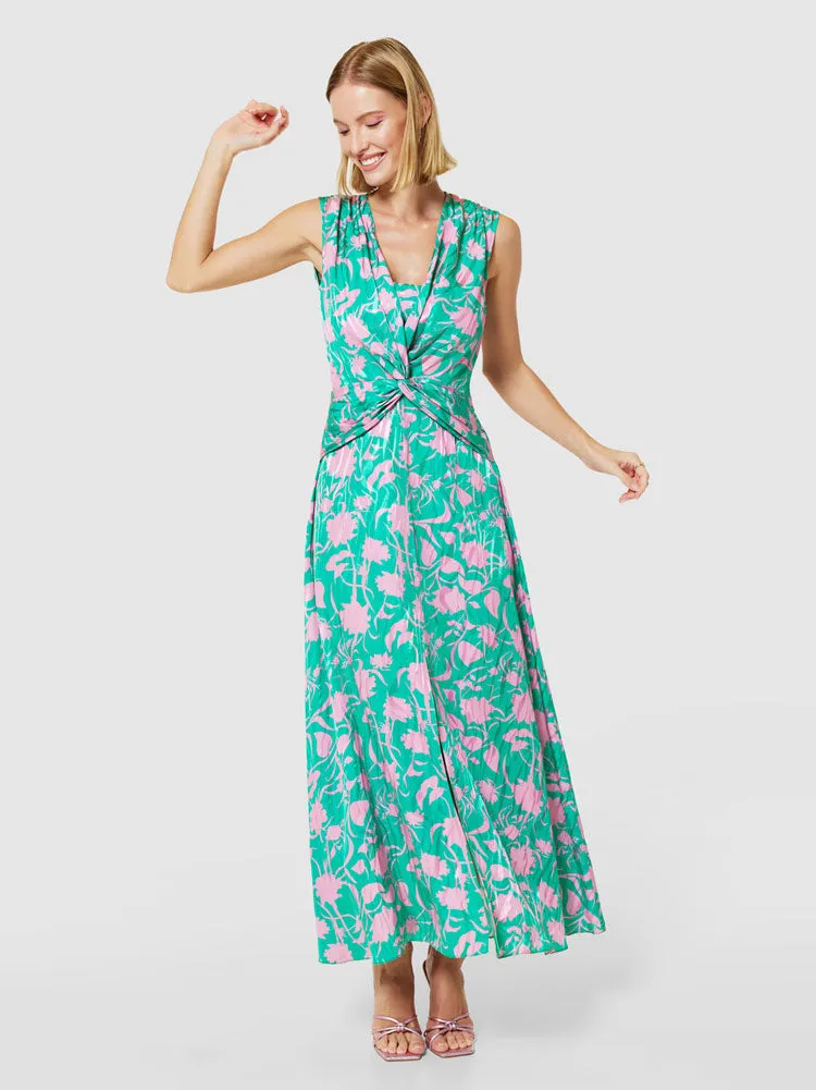 Closet London A-Line Twist Neck Dress Green & Pink