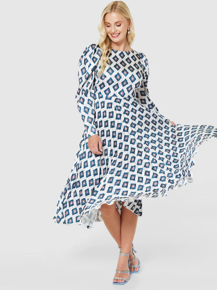 Closet London Print Pleated Dress Ivory