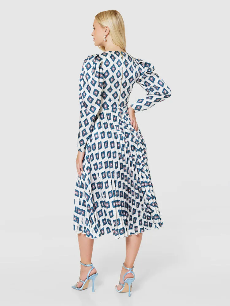 Closet London Print Pleated Dress Ivory
