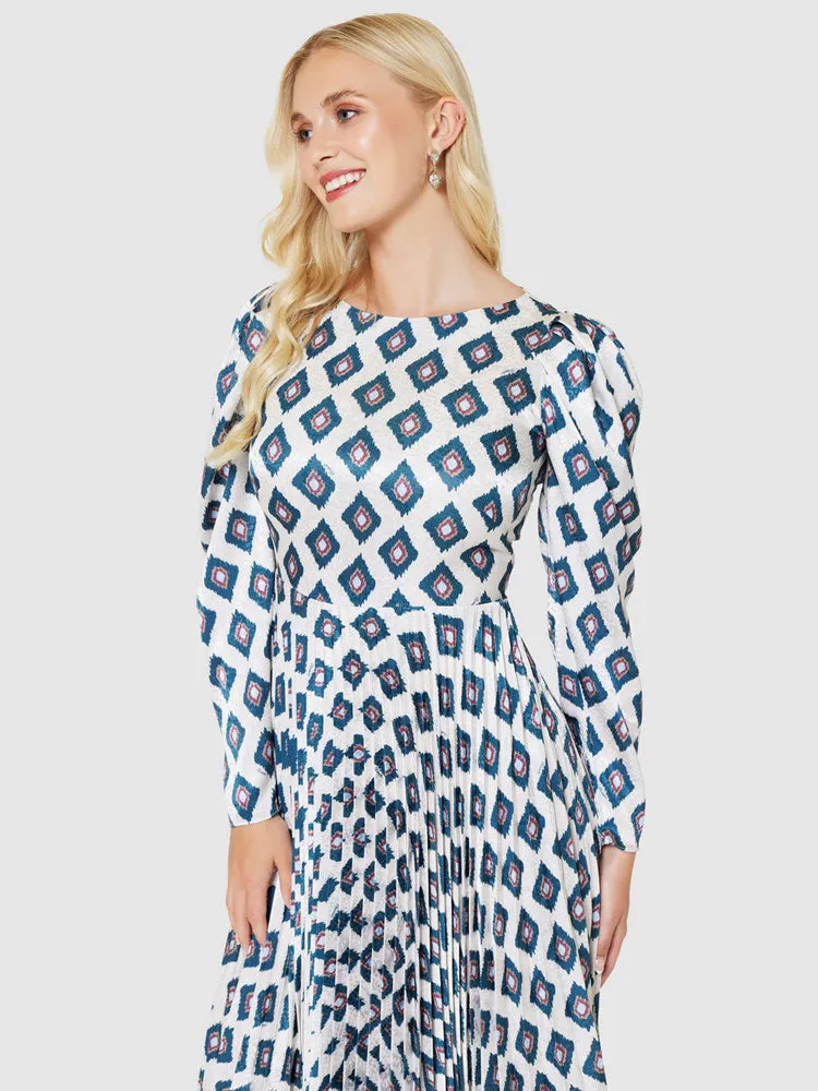 Closet London Print Pleated Dress Ivory