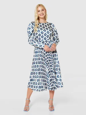 Closet London Print Pleated Dress Ivory