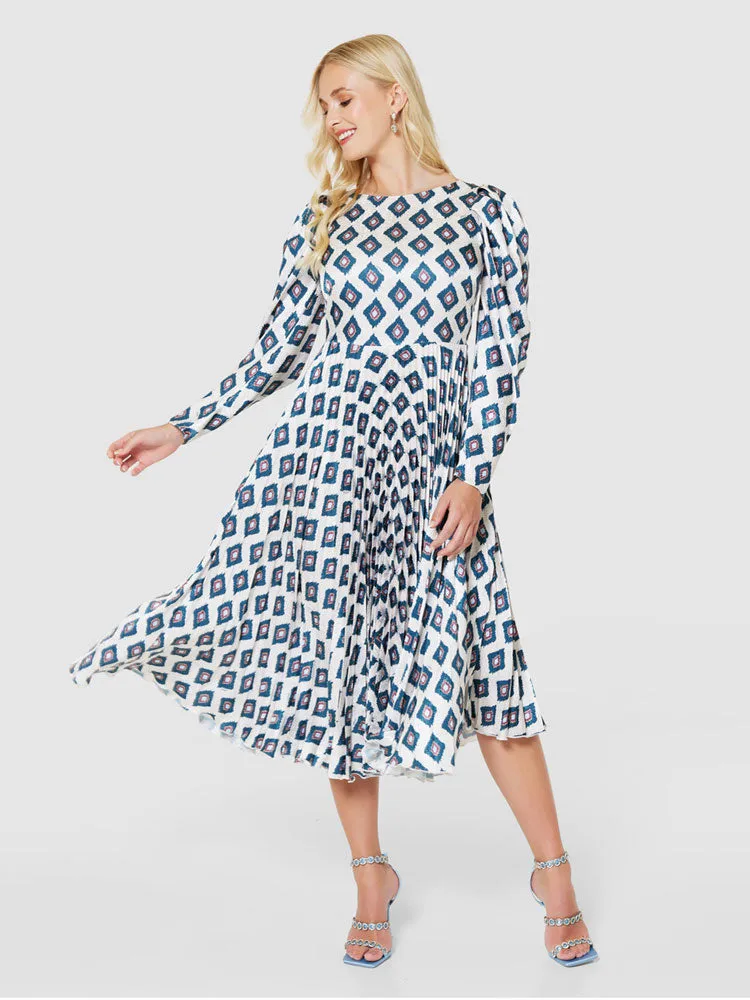Closet London Print Pleated Dress Ivory