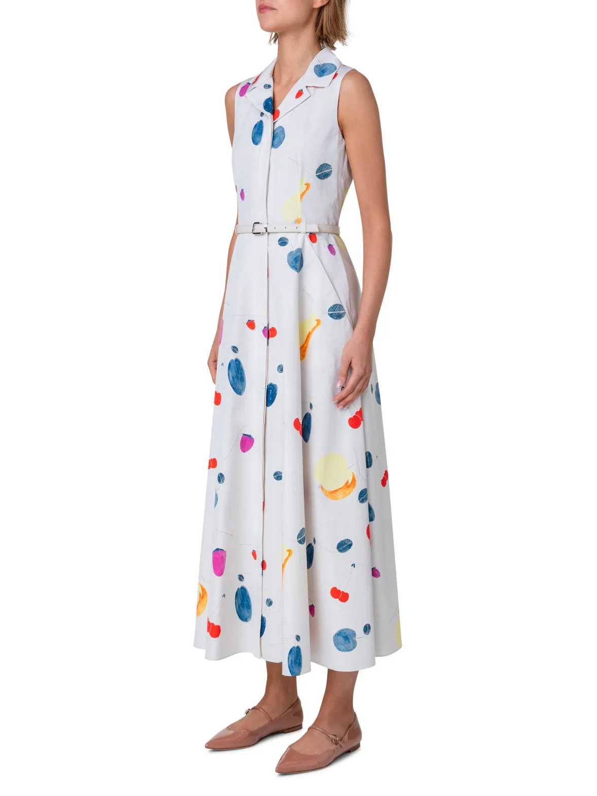 Cotton Midi Dress with Fruits Print 