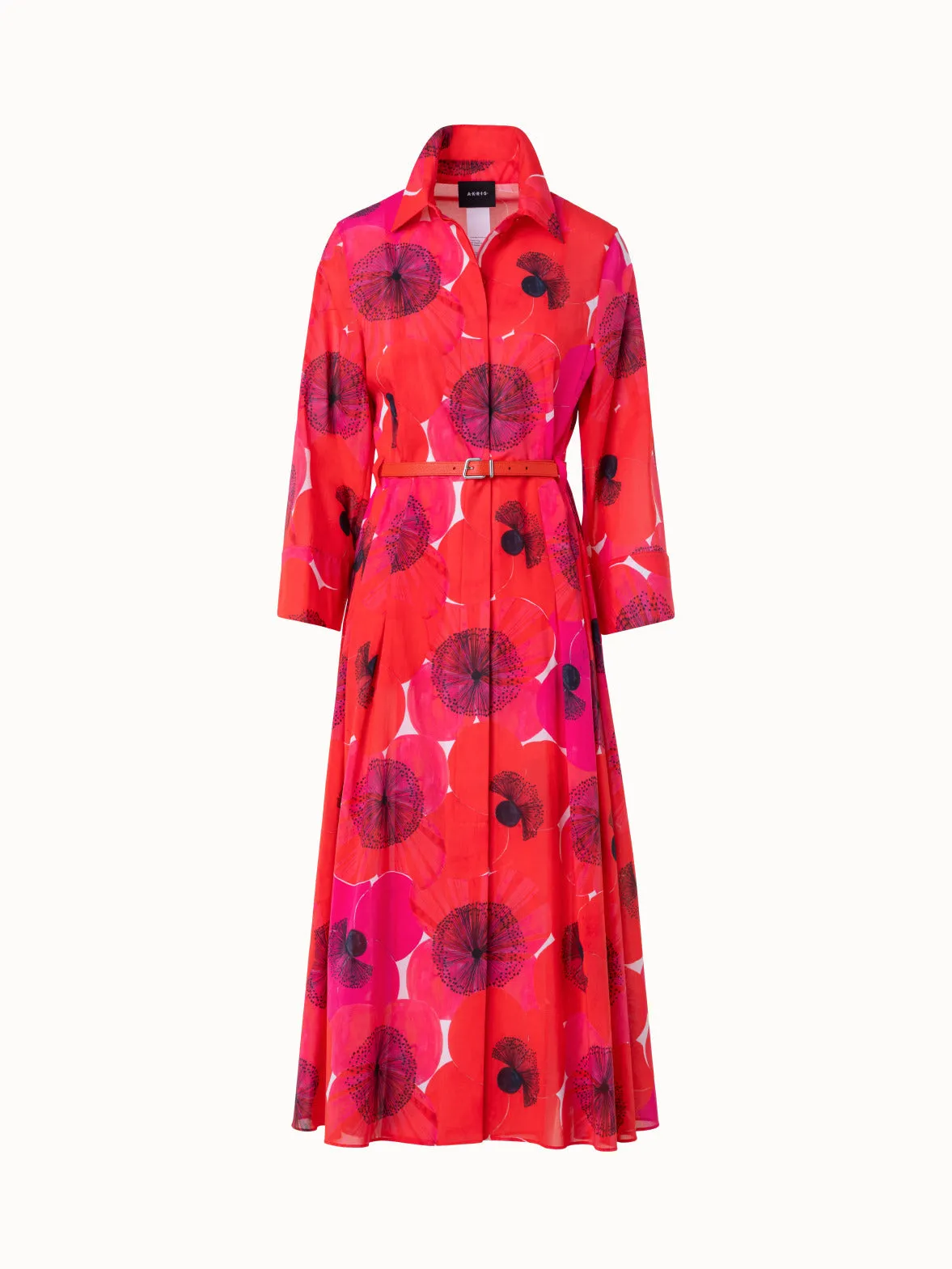 Cotton Midi Shirt Dress in Poppy Print 
