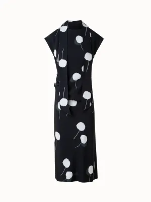 Dandelion Print Midi Dress with Removable Bow 