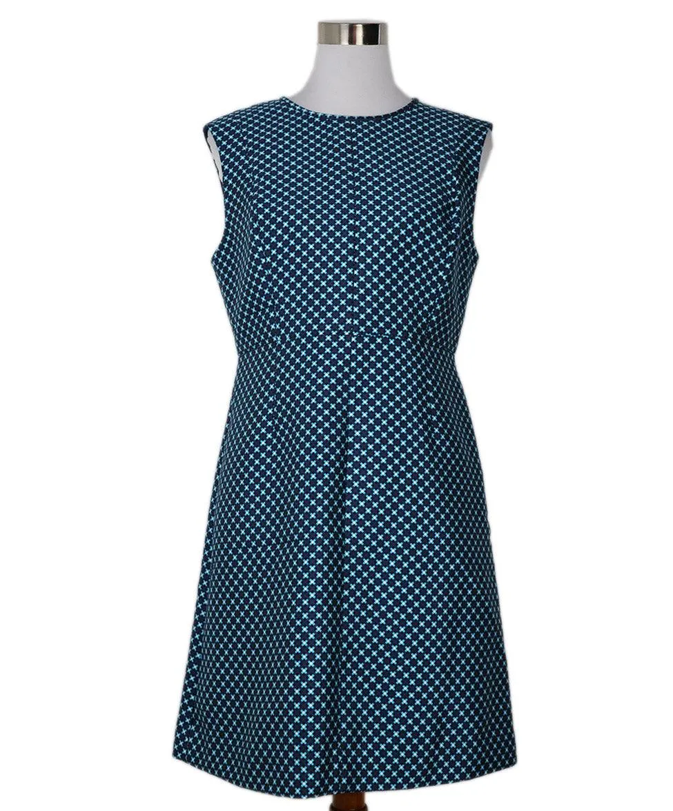 DVF Blue Turquoise Print Cotton Dress sz 10