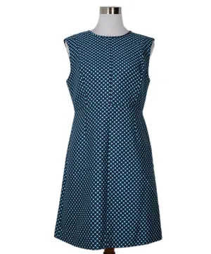 DVF Blue Turquoise Print Cotton Dress sz 10