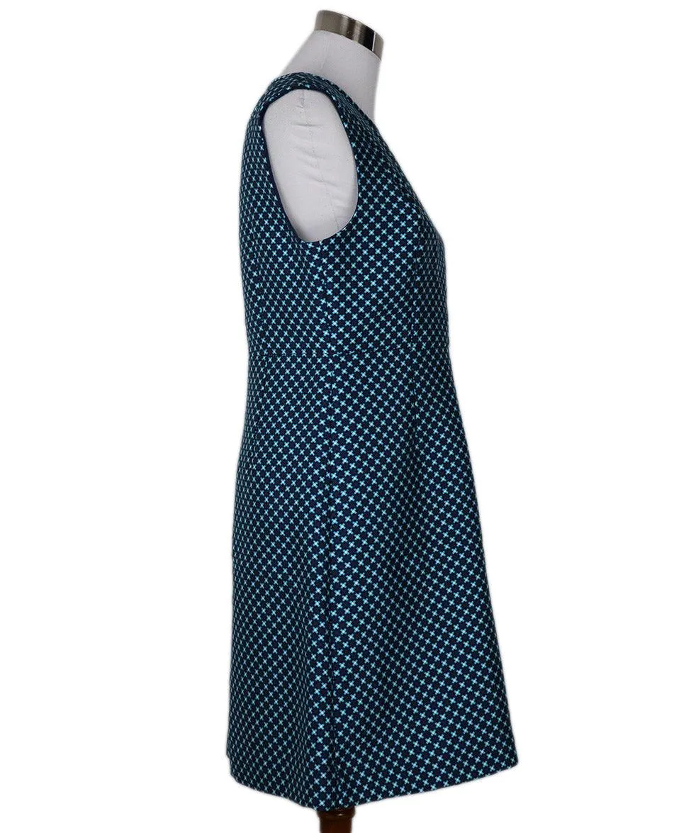 DVF Blue Turquoise Print Cotton Dress sz 10