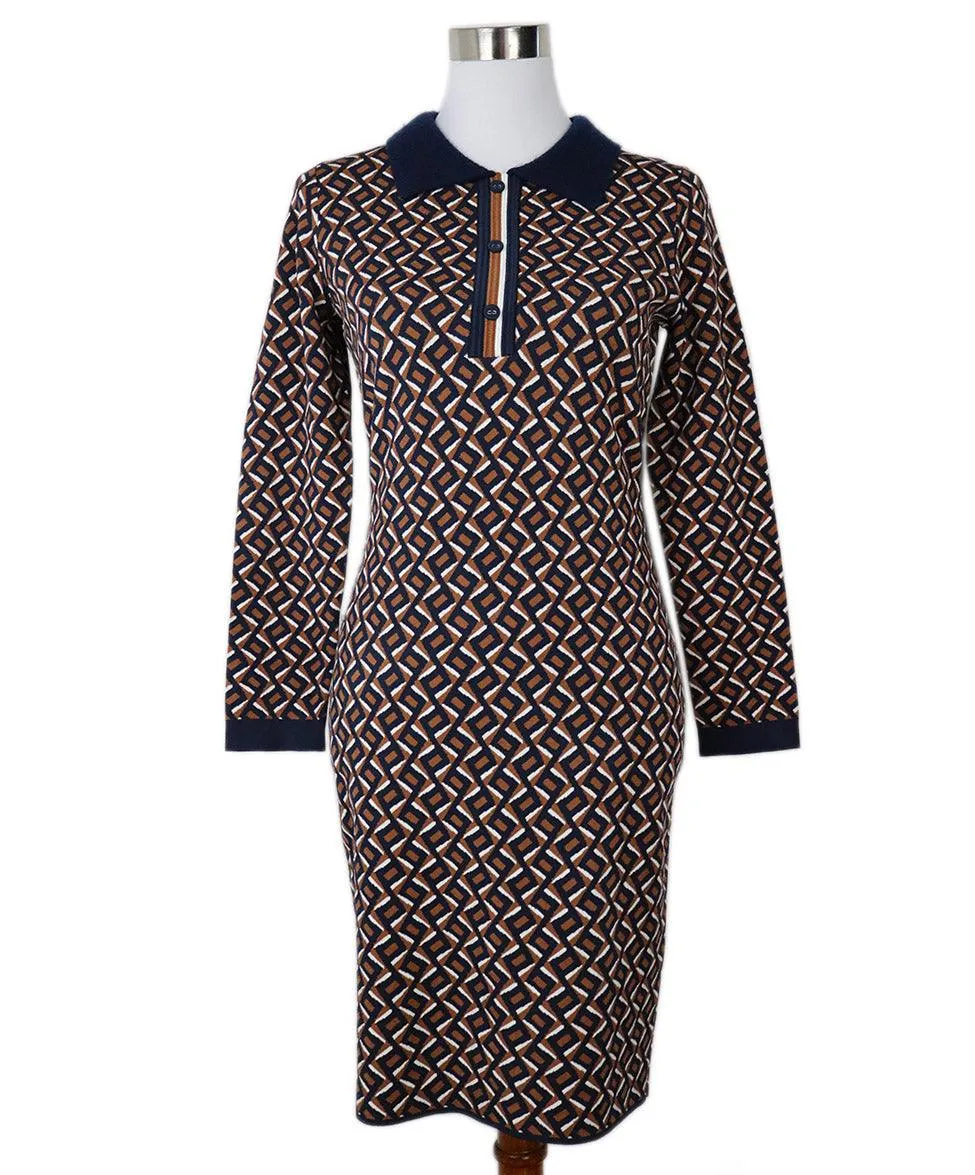 DVF Brown & Navy Print Dress sz 4