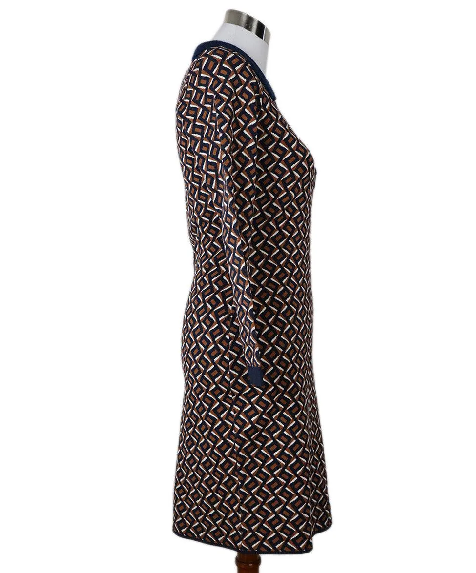 DVF Brown & Navy Print Dress sz 4