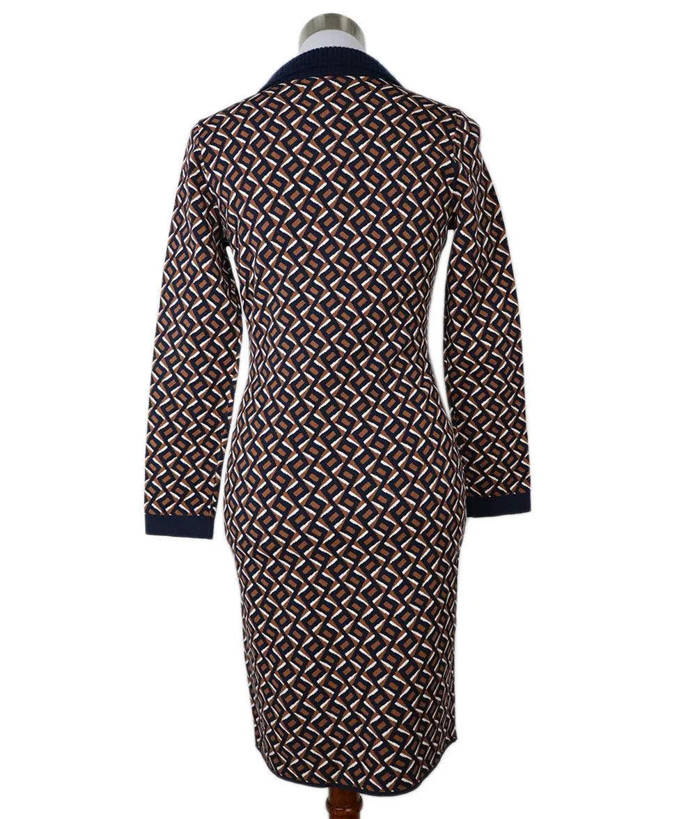 DVF Brown & Navy Print Dress sz 4