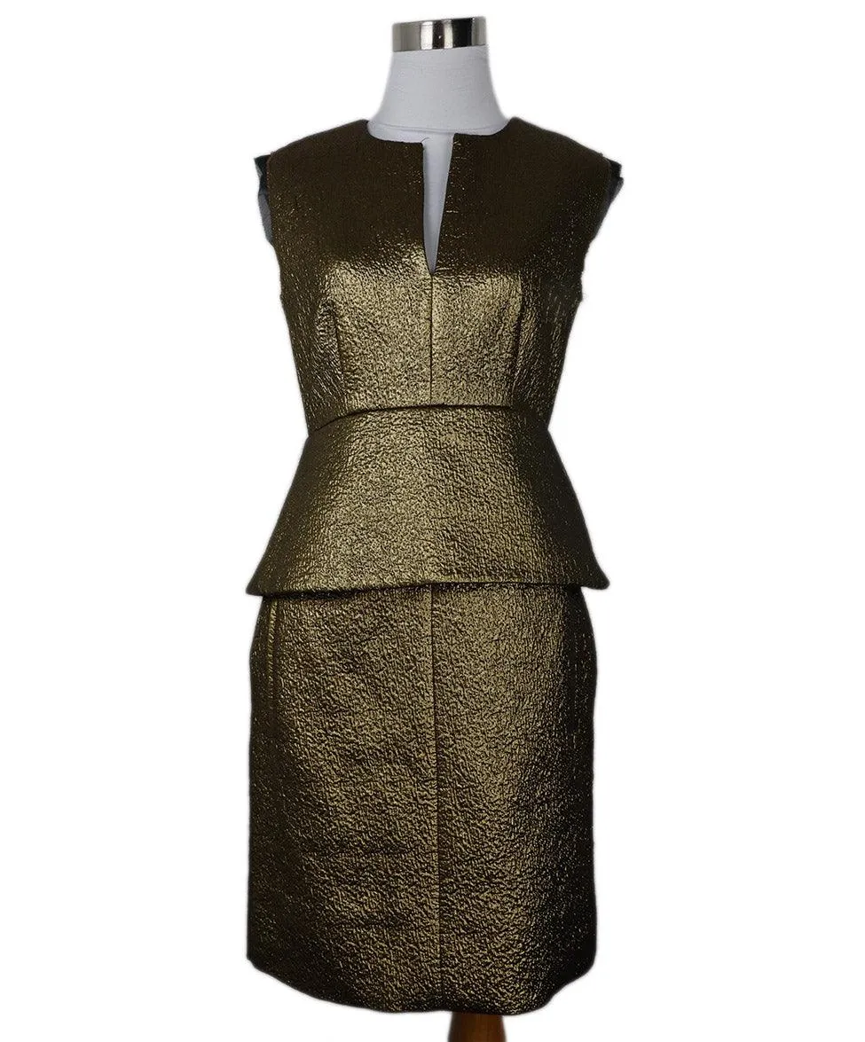DVF Metallic Gold Jacquard Wool Dress sz 2