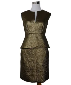 DVF Metallic Gold Jacquard Wool Dress sz 2