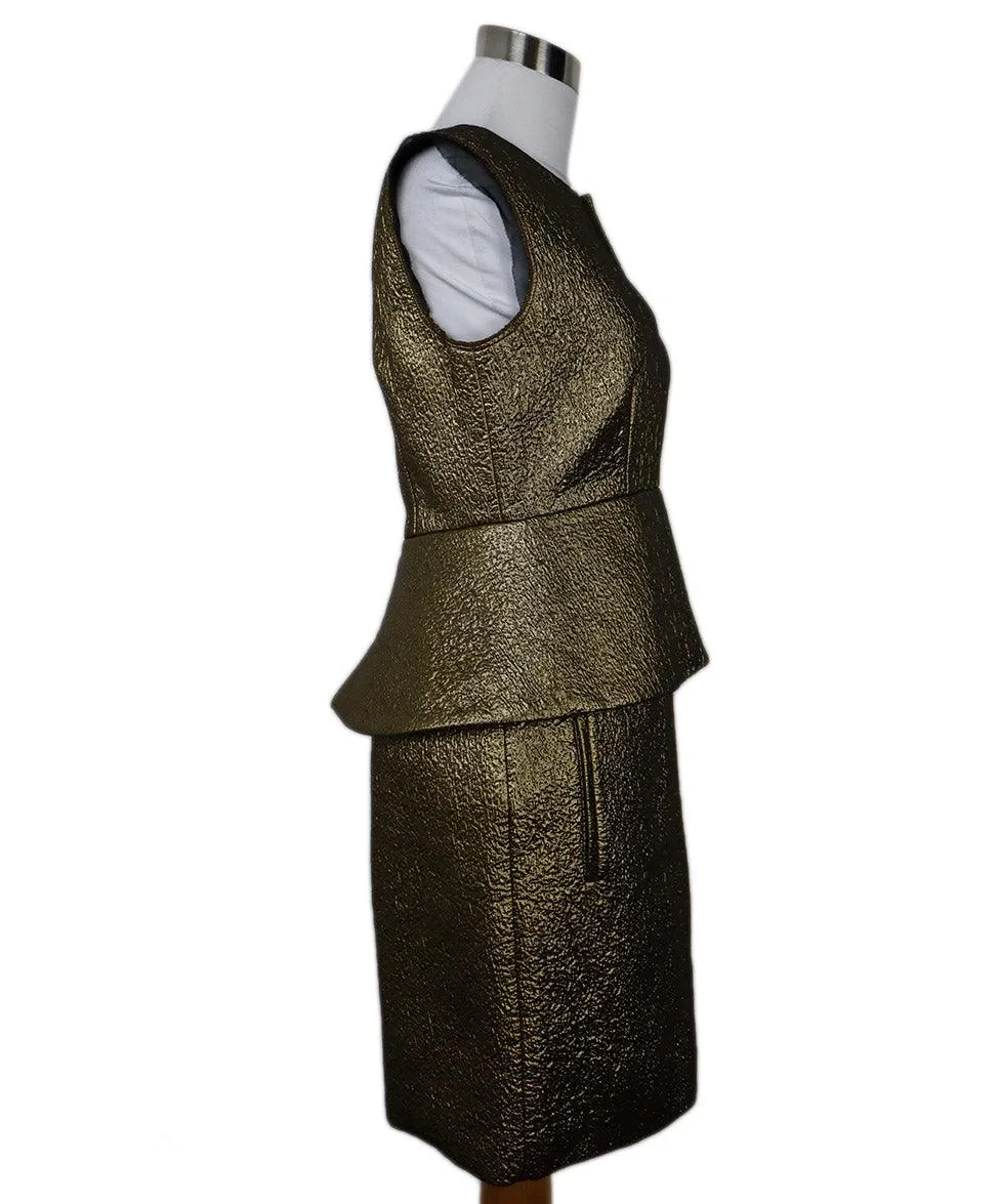 DVF Metallic Gold Jacquard Wool Dress sz 2