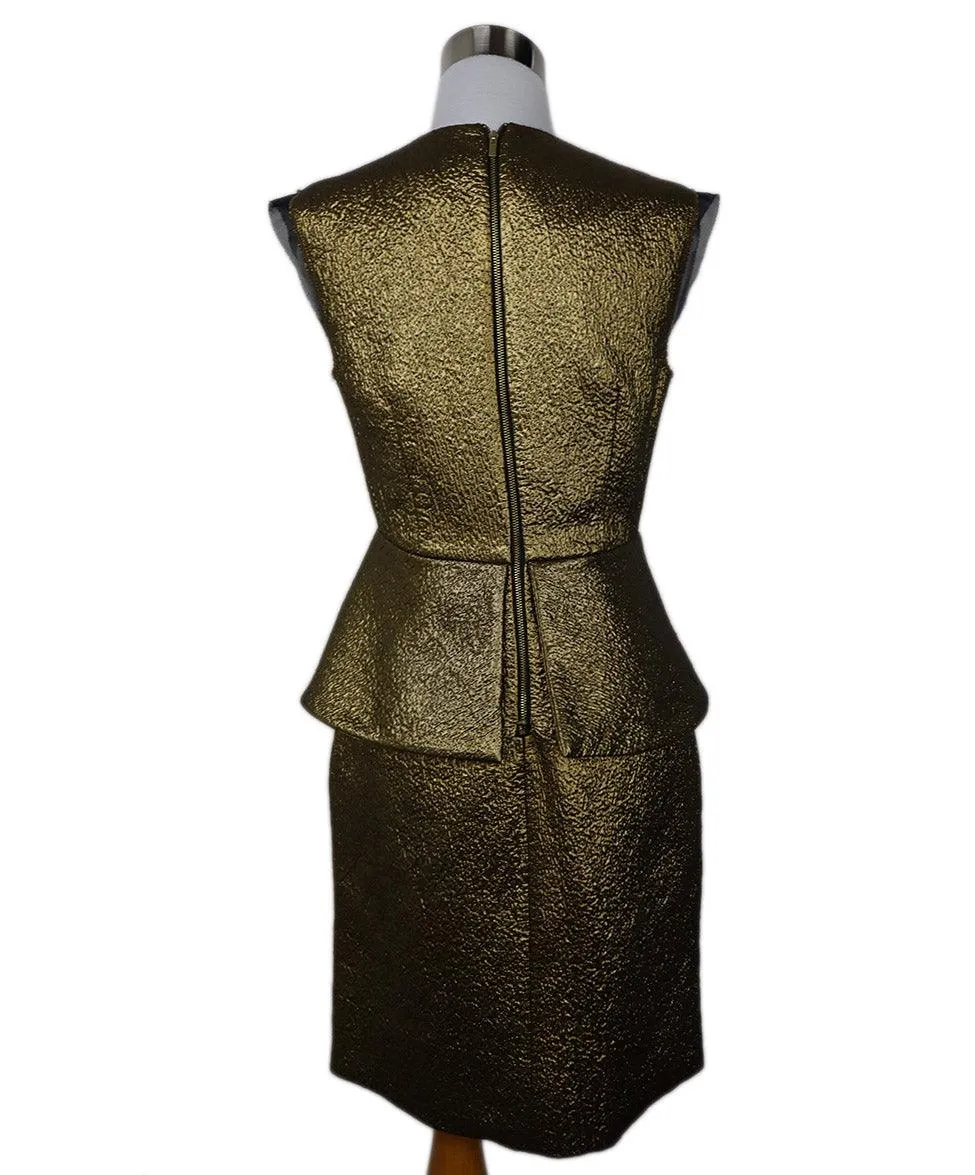 DVF Metallic Gold Jacquard Wool Dress sz 2