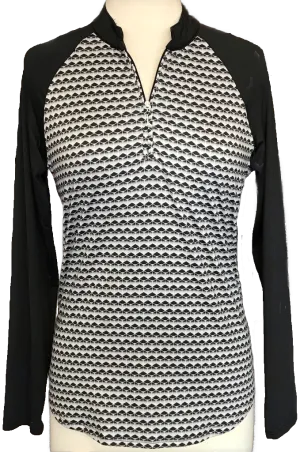 Emerald 18 1/4 Zip Black and White Geometric Print Pullover Size M