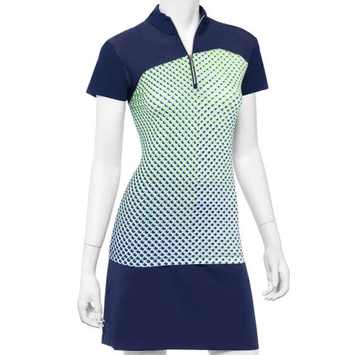 EP NY Cap Sleeve Dot Print Zip Mock Polo Size XS