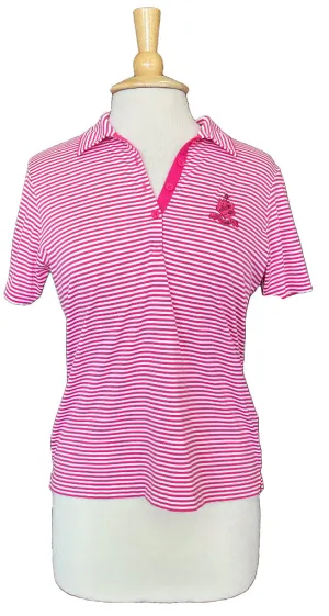 EP NY Pro Women's 4 Button Pink Striped Short Sleeve Golf Polo Size M MSP$64