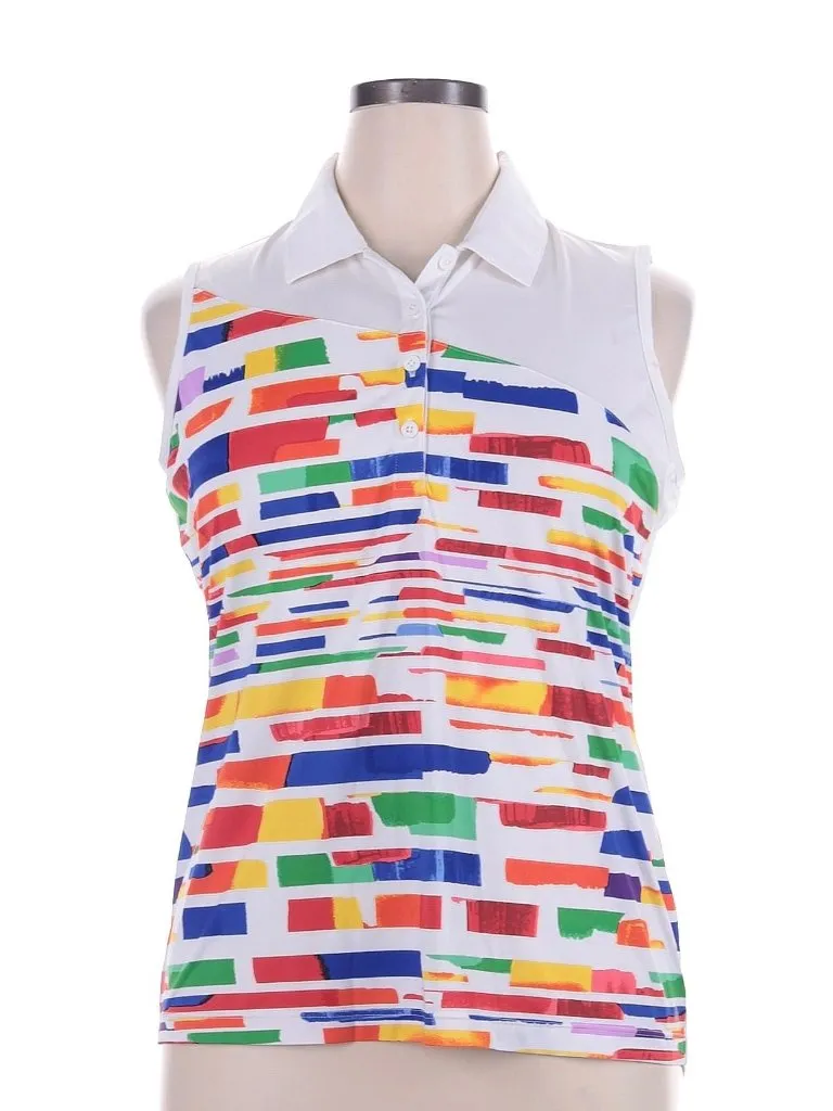 EP Sport White Sleeveless Golf Polo w/ Rainbiw Print Size XL